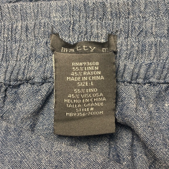 Matty M Tiered Midi Skirt Denim Blue Linen Blend Sz L Boho Feminine Pockets EUC - Picture 7 of 7